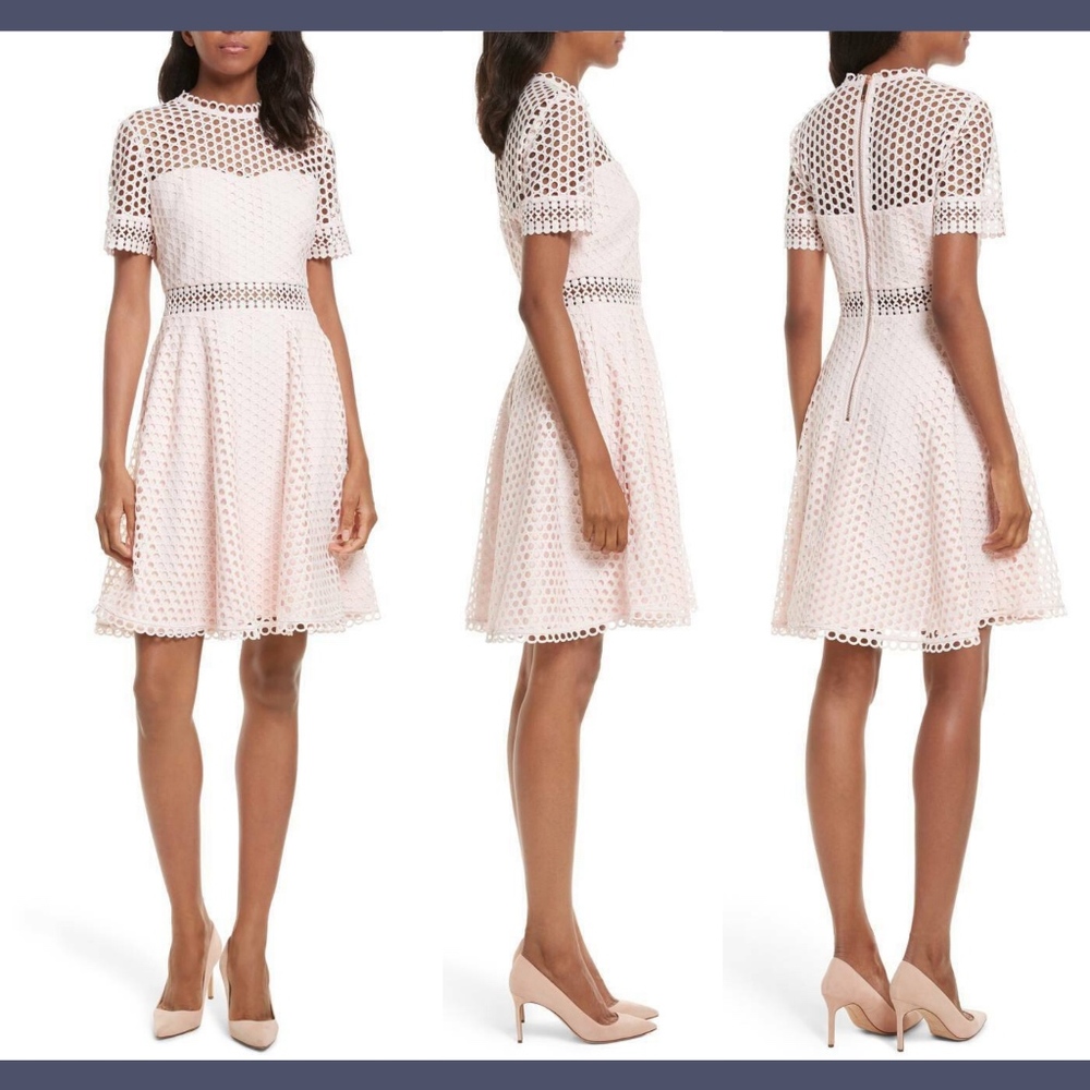 NWT Ted Baker Graycee Lace Skater Dress in Nude/Pink [SZ 4‎ TB ]